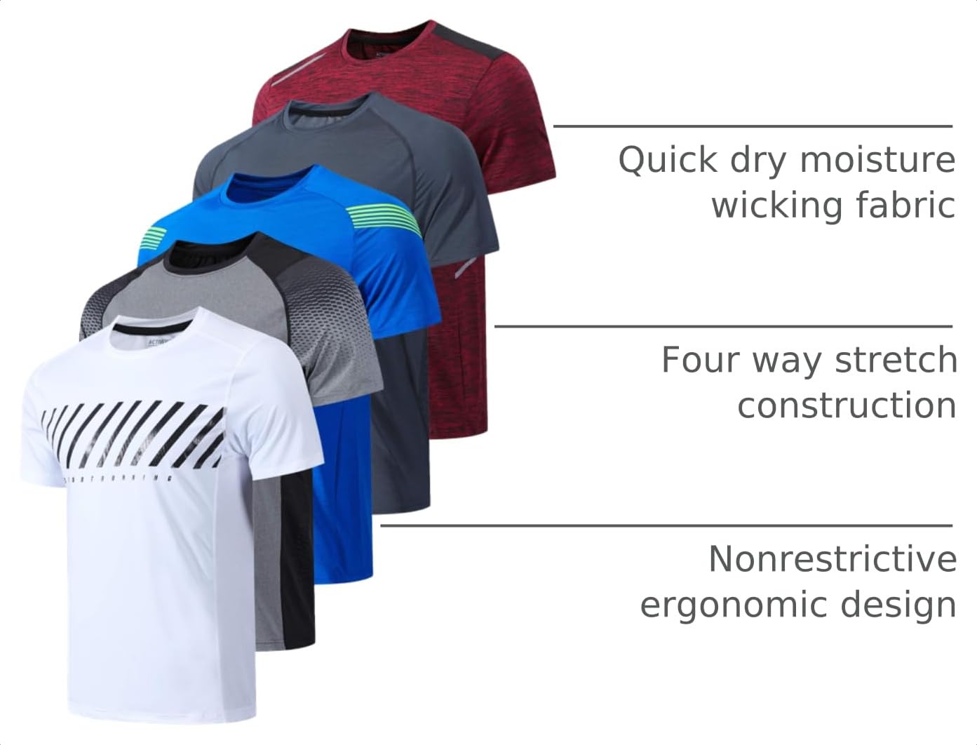 5 Pack Men’s Active Quick Dry Crew Neck T Shirts | Athletic Running Gym Workout Short Sleeve Tee Tops Bulk (Set 2, X-Large)