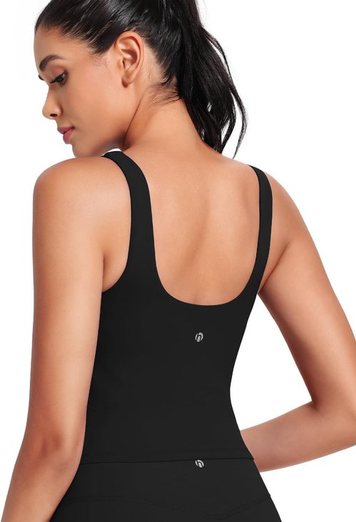 HeyNuts Zeal Bra - Women's Scoop Neck Longline Sports Bra | U-Back Yoga Crop Top, Padded A-D Cups