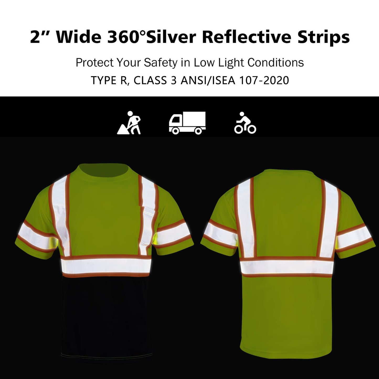 VENDACE Hi Vis Reflective Safety Shirts for Men ANSI Class 3 High Visibility Construction Work T Shirt(Yellow,L)