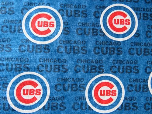 Cotton Broadcloth Fabric - Cubs Blue & Red Design, Sold by Yard