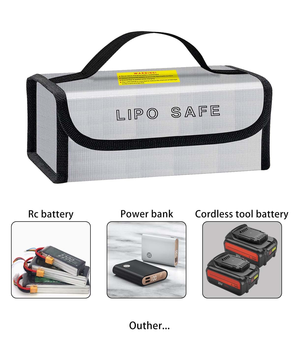 Jehaseg Lipo Battery Safe Bag Fireproof Bag for Lipo Battery Storage Charging Transport,Home Travel Office Safe Storage Pouch (230 * 80 * 100mm+185 * 75 * 60mm)