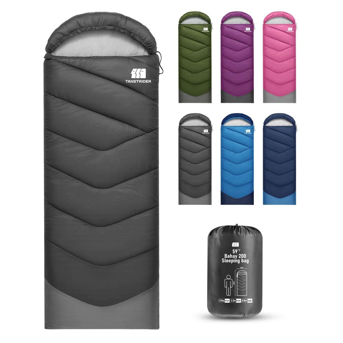 TANSTRIDER Sleeping Bags for Adults Teens, 3 Season Lightweight Camping Sleeping Bag, Compact Waterproof Backpacking Gear for Men Women, Warm Weather Hiking Travel, Compression Sack, 86.6x31.5, 3lb