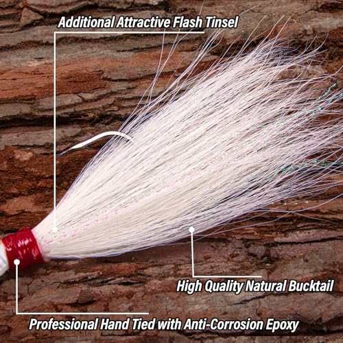 Alwonder 5-Pack White 1/4oz Bucktail Jigs Saltwater & Freshwater Fishing Lures
