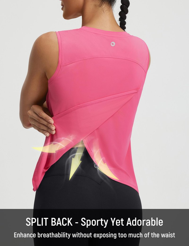 baleaf Women Athletic Tops Sleeveless Workout Tank Tops Tennis Running Yoga Gym Lightweight Quick Dry Split Back Loose Fit UPF 50+ Pink M