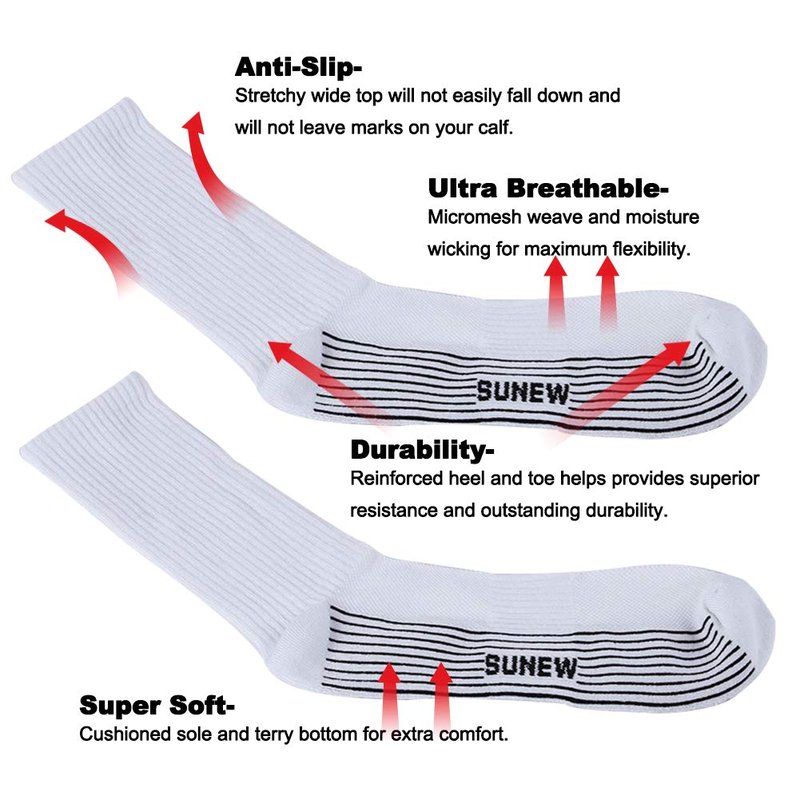 Sunew 6 Pairs Viscose Made from Bamboo Socks,Mens Moisture Wicking Extra Cushion Sport Working Crew Trekking Mid Calf Quick Dry Travel Fitness Socks White Large