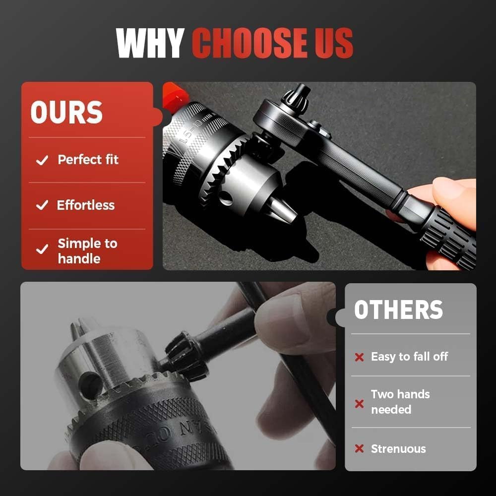 Zeamyhy 3 in 1 Drill Chuck Ratchet Wrench, Drill Press Chuck Key, Replacement Tool for Electric Drills & Power Tools with Extended Arm for Added Torque (All Size)