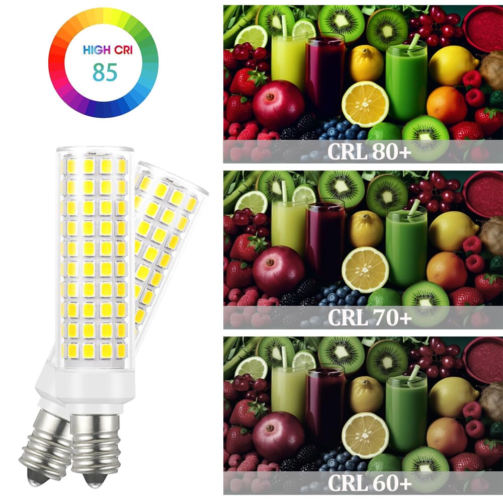 E12 100W Candelabra LED Light Bulbs Equivalent, 6000K Daylight Bright Cool White,1200 Lumen C7 T6 Not-Dimmable E12 12W LED Chandelier Bulbs for Ceiling Fan Pendant Salt Lamp,2 Pack