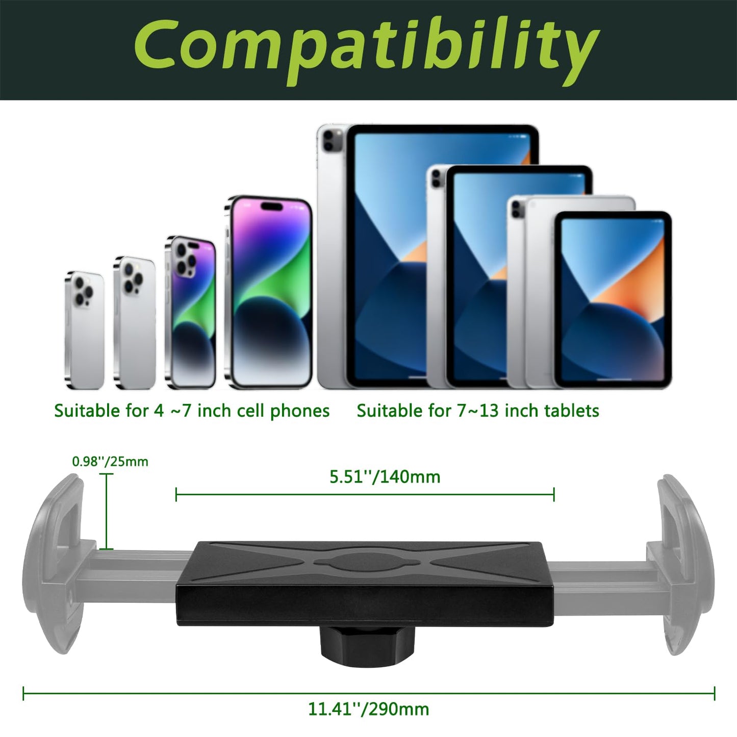 Urgown Golf Cart Tablet Phone Holder with Extended Arm, Steering Column-Mounted Tablet/Phone Mount, Length Adjustable/360° Rotatable, Universal Compatible with 4-13'' Devices, Round Clip