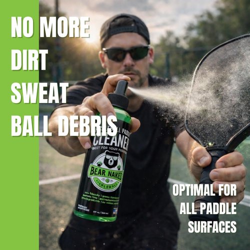 BEAR NAKED PICKLEBALL Pickleball Paddle Cleaner, Maintain Paddle Surface, Remove Dirt and Ball Residue for Spin and Control, Designed for Carbon Fiber, Graphite & Kevlar – 8oz Spray, Made in USA