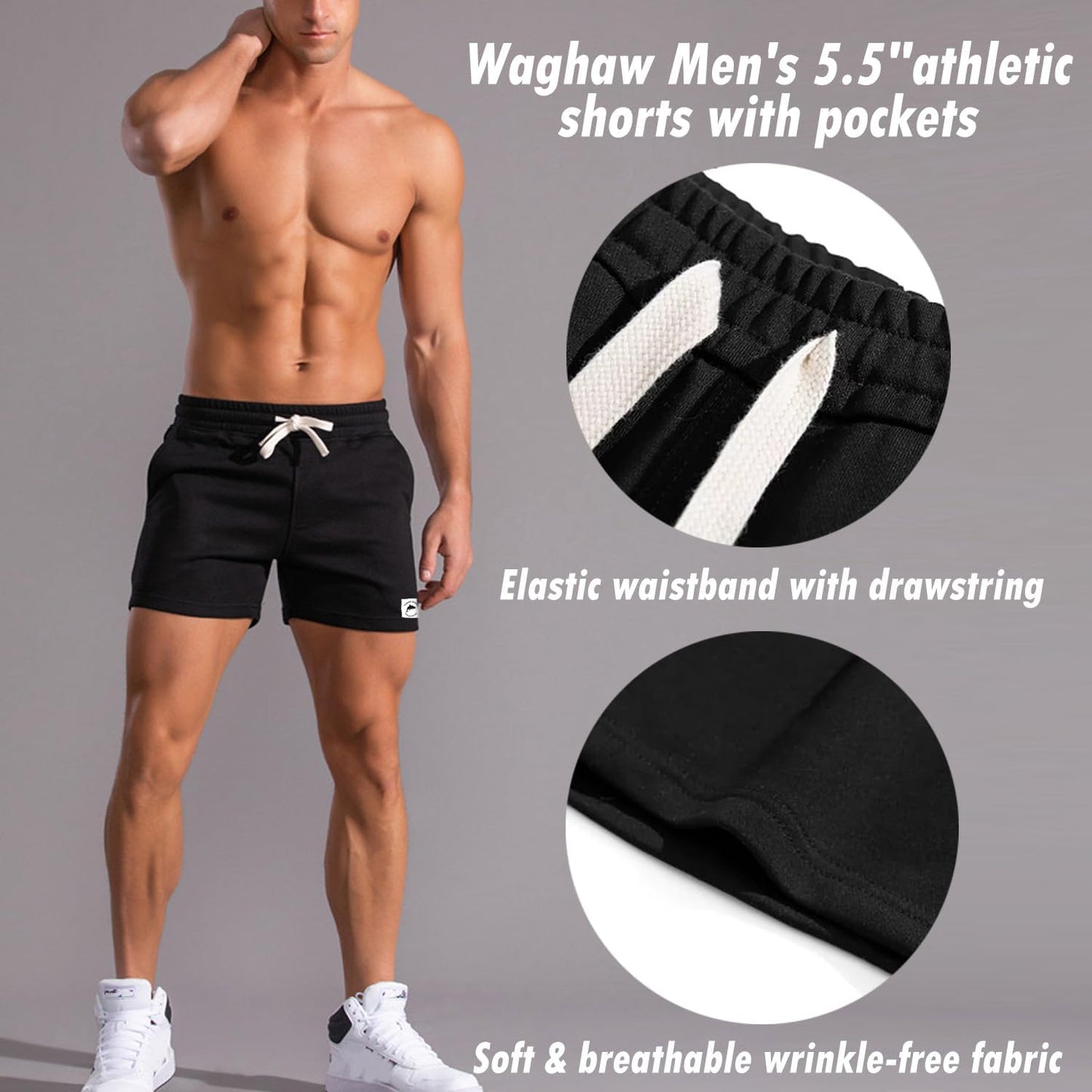 Skiennix Men's Cotton Athletic Shorts - 5/7 Inch with Pockets for Gym Workouts | Comfortable Fit
