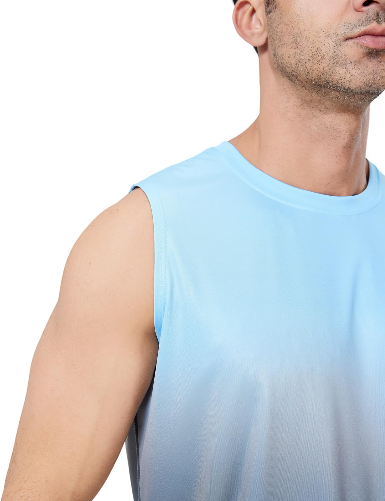 Upocool Men's Sleeveless Workout Swim Shirt Quick Dry Athletic Running Gym Muscle Beach Tank Top Blue Gradient XL