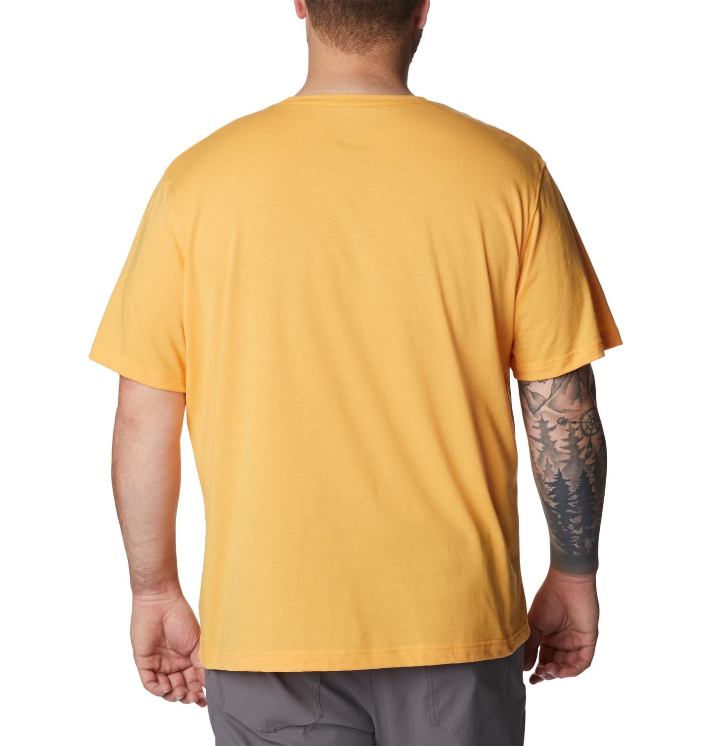 Columbia Men's Thistletown Hills Graphic Short Sleeve, Mango Heather/Hikers Graphic, Medium