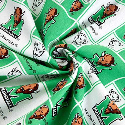 Marshall University Cotton Fabric by the Yard - Green/White