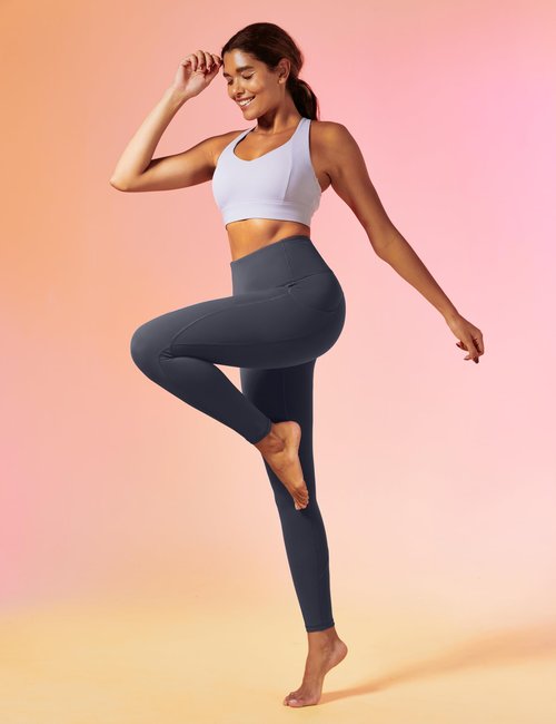 IUGA Leggings with Pockets for Women High Waisted Yoga Pants Women Tummy Control Workout Compression Running Leggings Grey