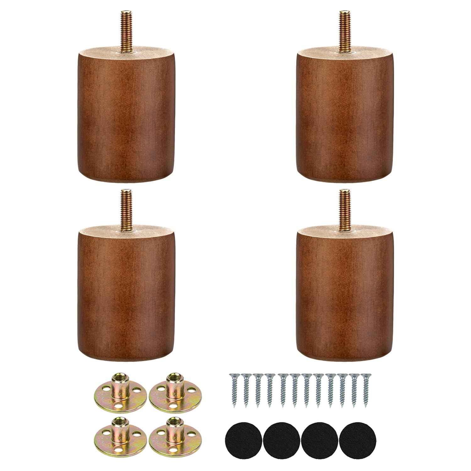 Maricome 3 in Wooden Legs Set of 4, Solid Round Wood Replacement Feet Predrilled M8 Bolt，Suitable for Sofa Couch Dresser Ottoman Cabinets Chair Screw in