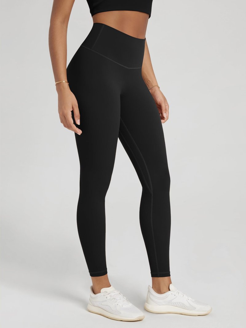 ODODOS No Front Seam 7/8 Length Yoga Leggings for Women - 25" High Waist Buttery Soft Lounge Yoga Pants, Black, Small