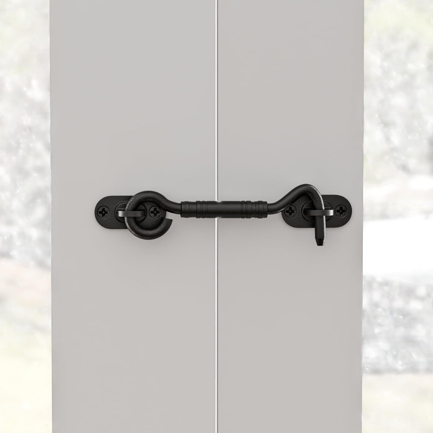 SANKEYTEW 4'' Door Latch Door Lock Hardware, 4'' Stainless steels Hook and Eye Gate Latch Easy Lock for Barn Door, Black Sliding Door Lock with Screws for Window, Cabin Hooks