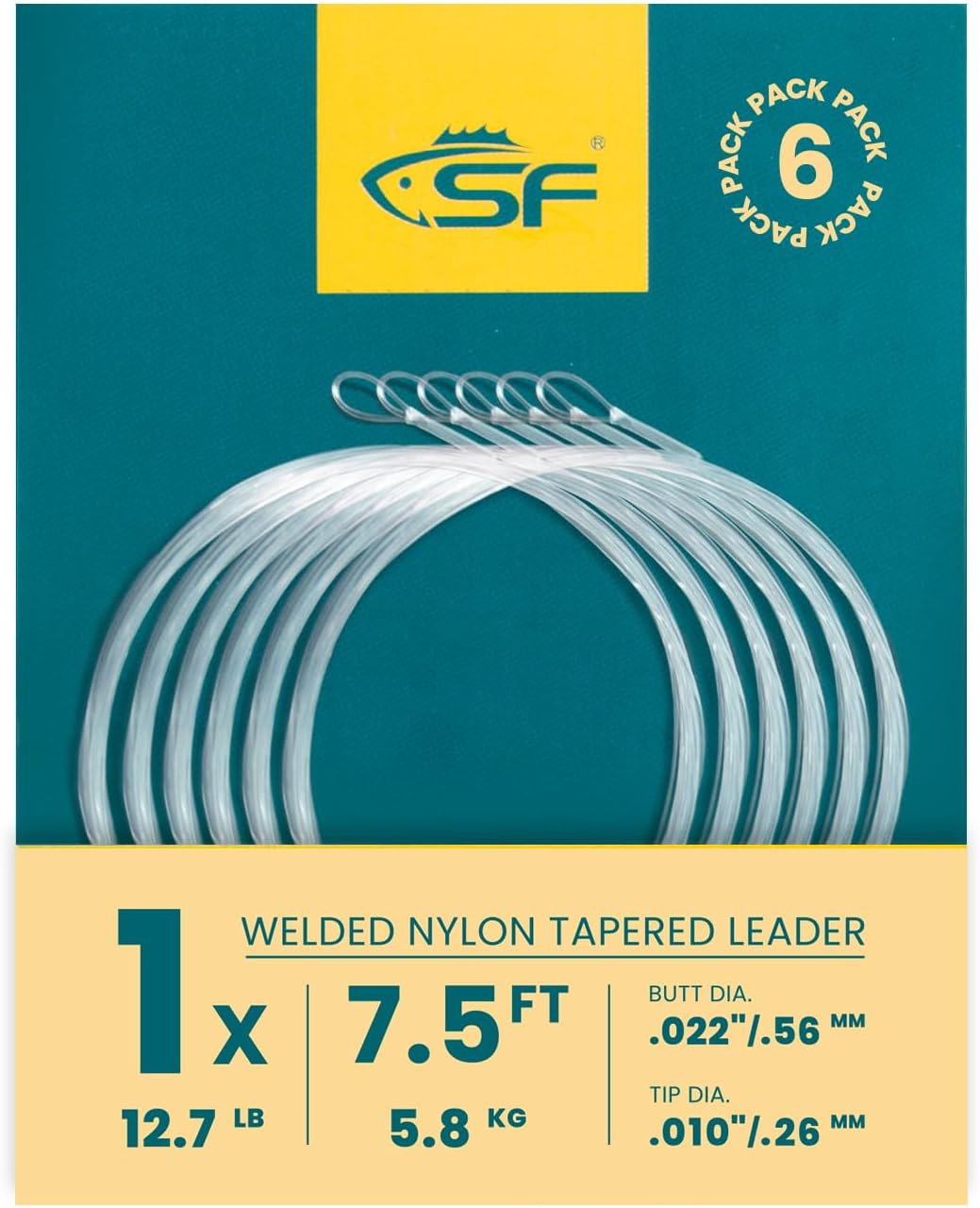 SF Pre-Tied Loop Fly Fishing Leader - Tapered Nylon for Trout & Saltwater | 7.5FT to 15FT Options