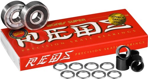 Bones Super Reds Skateboard Bearings 8 pk w/Spacers & Washers Bundle