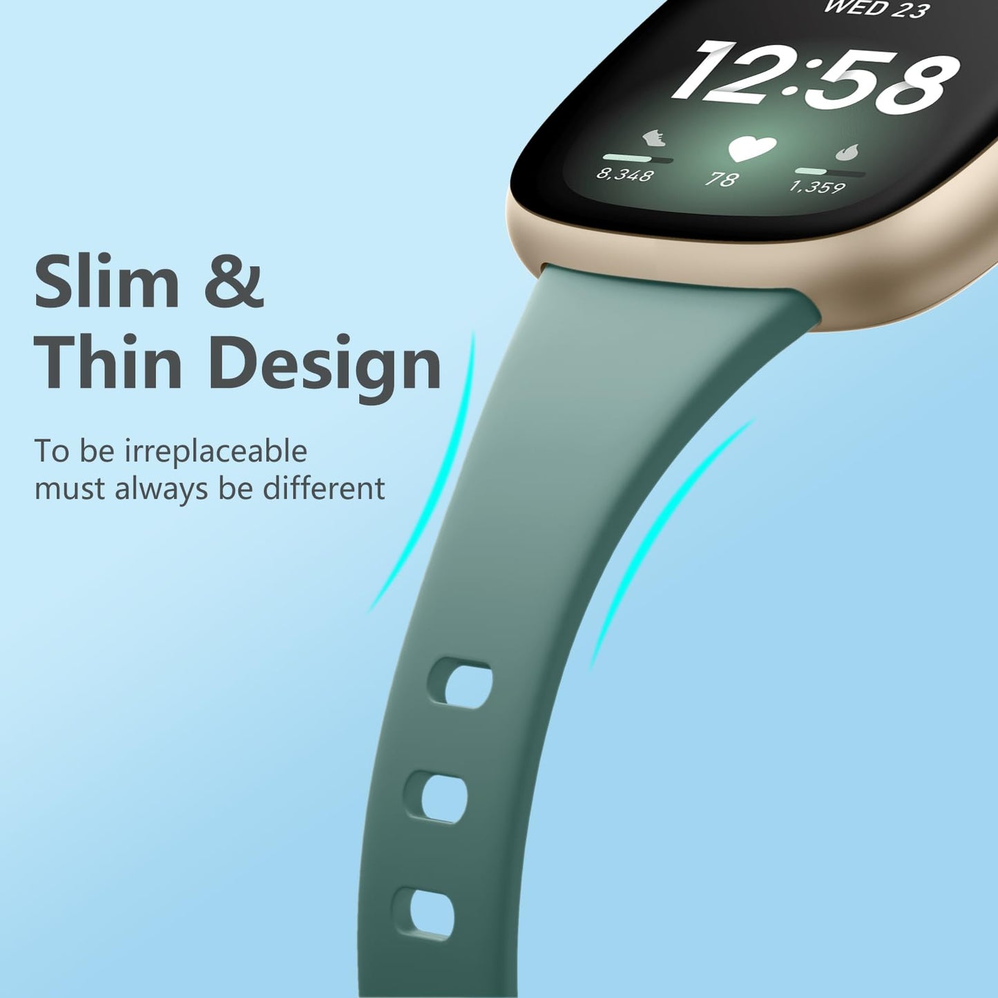 Getino Compatible with Fitbit Versa 3/ Versa 4 Bands/Sense/Sense 2 Bands Women, Sport Soft Accessories, Slim Band for Fitbit Versa 4/ Versa 3/ Sense 2/ Sense, Small Black/Plum/Bluegray/Pinegreen