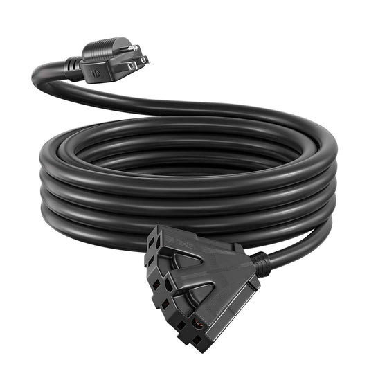 Guliu 6FT 12/3 Outdoor Extension Cord with 3 Power Outlets, SJTW 12 AWG 15Amp 1875W, 12 Gauge Heavy Duty Black Extension Cable with 3 Prong Grounded Plug for Safety Indoor/Outdoor UL Listed