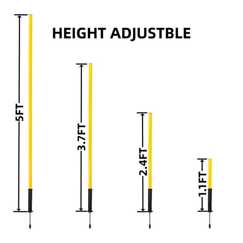 6Pcs 5FT Agility Poles for Soccer,Basketball,Football,Dog,Horse Training-Adjustable Speed and Agility Training Equipment Sports Training Sticks with Ground Spring Nails and Storage Bag(Yellow)