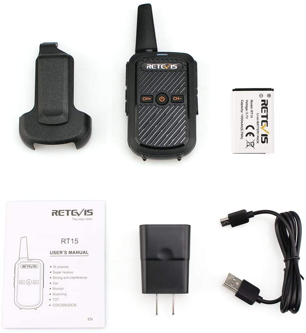 Retevis RT15 Rechargeable Walkie Talkies for Adults,Portable FRS Two-Way Radios Mini,VOX Lock USB Charging,for Outdoor Camping,Family Travel(1 Pack)