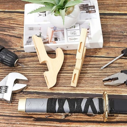Sword Wall Mount Holder - 2 Pcs Adjustable Wooden Stand - Wood Color