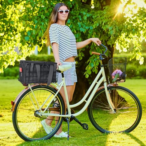 RAYMACE Bike Rear Basket with Insulated Liner, Rainproof Cover & Cargo Net