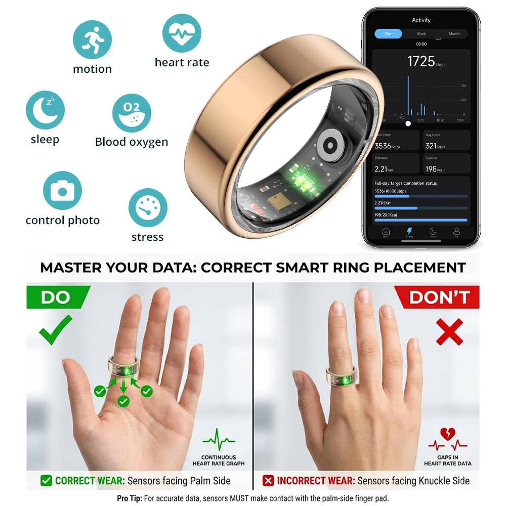 COLMI R02 Smart Ring, Smart Ring for Women and Men, No Subscription Fee, with a Charging Case, Supports Heart Rate, Blood Oxygen, Sleep Health Monitoring. (Rose Gold, 7#)