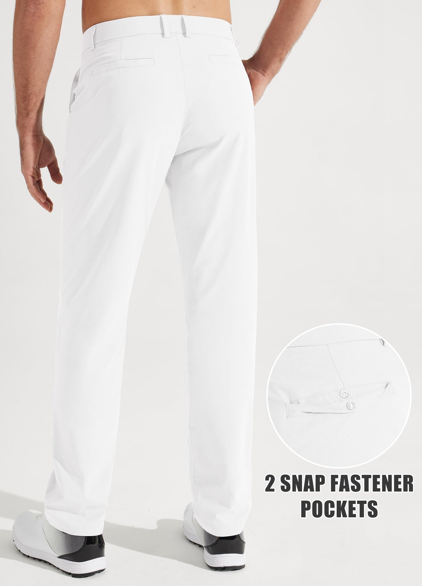 Libin Men's All Day Comfy Golf Pants Work Dress Pants 34" Quick Dry Lightweight Business Casual Trousers for Men with Pockets Water Resistant, White, 34W x 34L