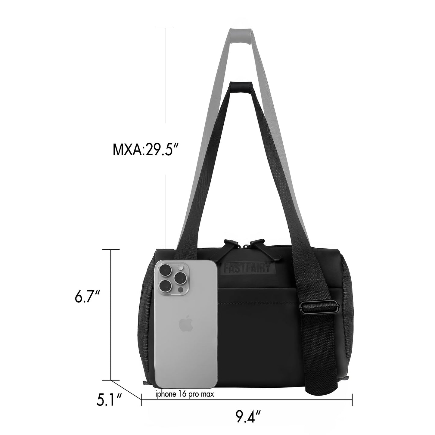 FASTFAIRY Small Gym Shoulder Bag For Women: Black Purse Handbags With Adjustable Strap - Millennials Gen Z Fitness Enthusiasts - Yoga Pilates Strength Training