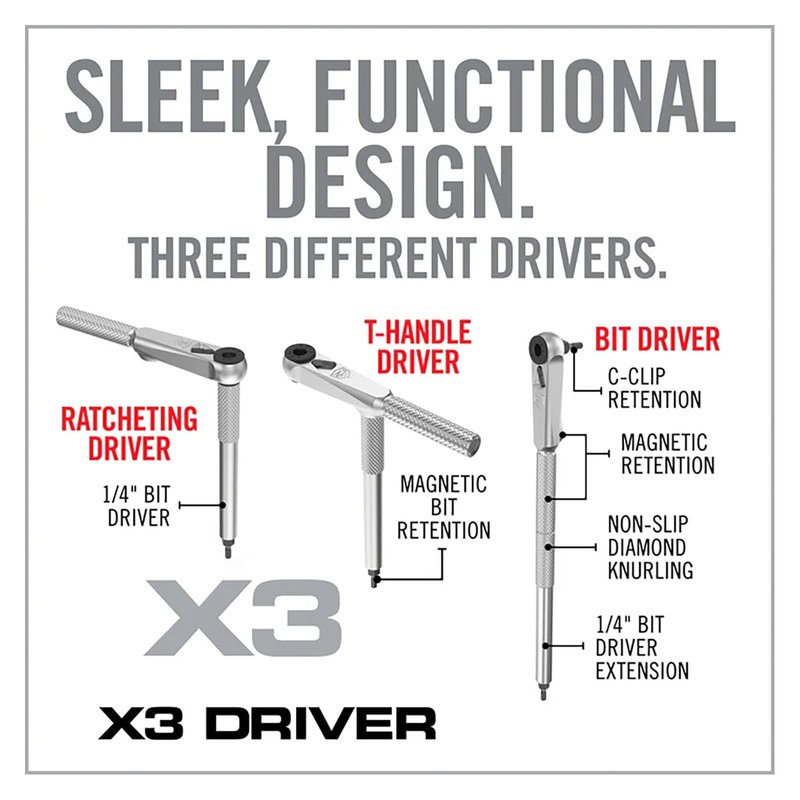 Real Avid X3 Precision Screwdriver Set with 1/4 Ratchet Wrench Bit Driver & Bit Extension - Tool Kit Includes Torx, Hex, Phillips, Flat & Square Bits (56 Piece)