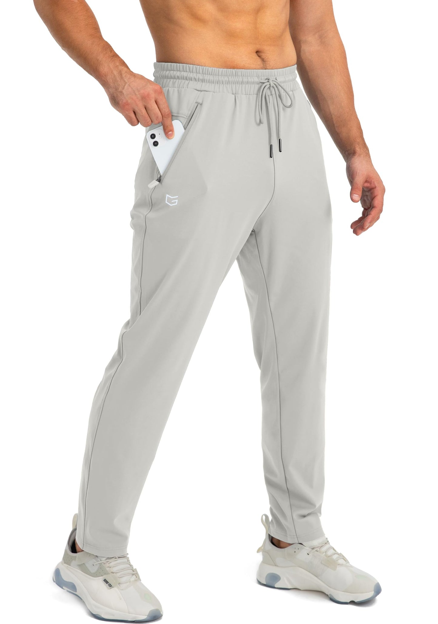 G Gradual Men's Sweatpants with Zipper Pockets Tapered Joggers for Men Athletic Pants for Workout, Jogging, Running (Bright Grey, Large)