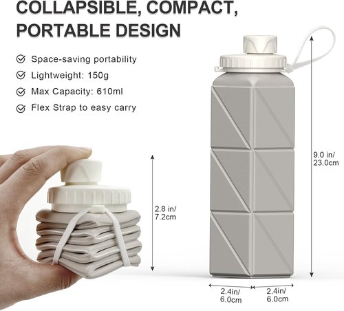 Beautail Collapsible Water Bottle - 20.6oz Silicone Travel Bottle | BPA-Free, Leakproof, Portable (Starlight)
