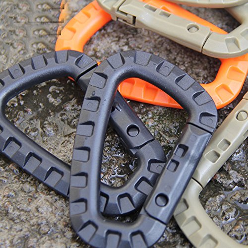 6pcs Lightweight Plastic D-Ring Carabiner Clips - Orange