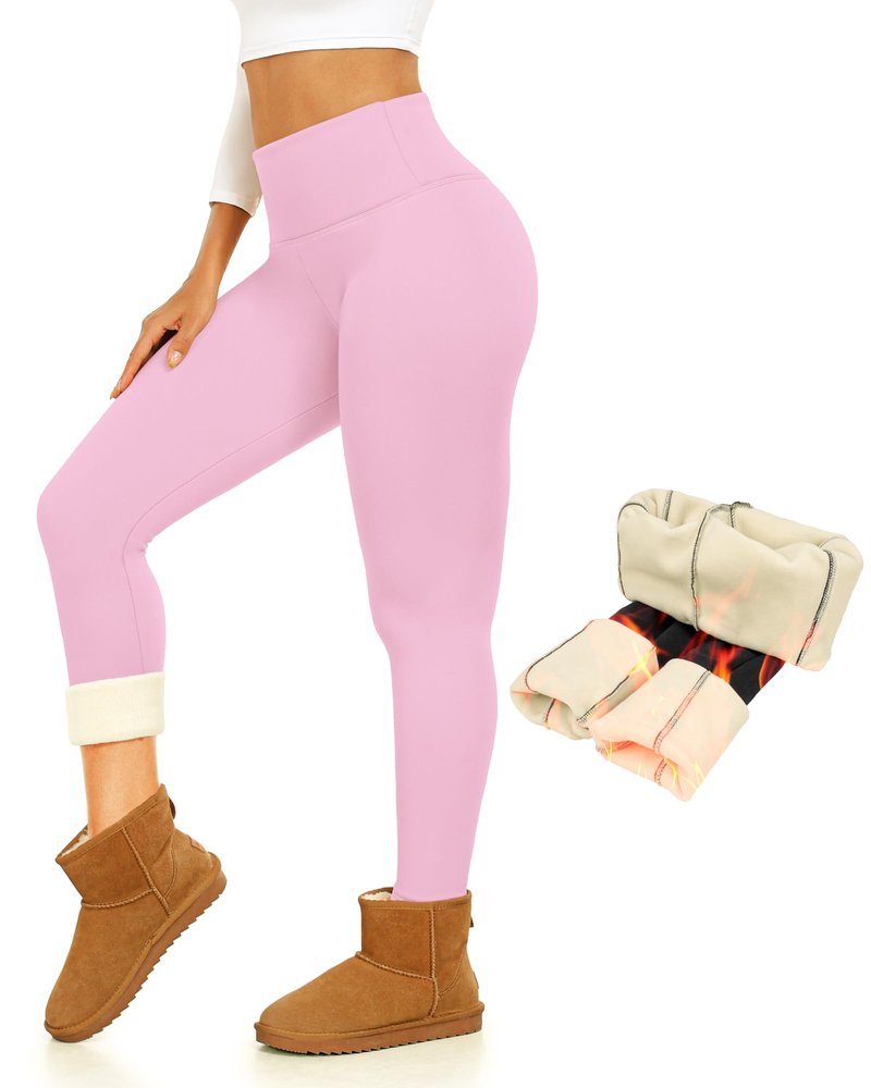 Thermal Thick Fleece Lined Leggings -High Waisted Warm Winter Yoga Pants for Women Running Workout Leggings Sakura Pink