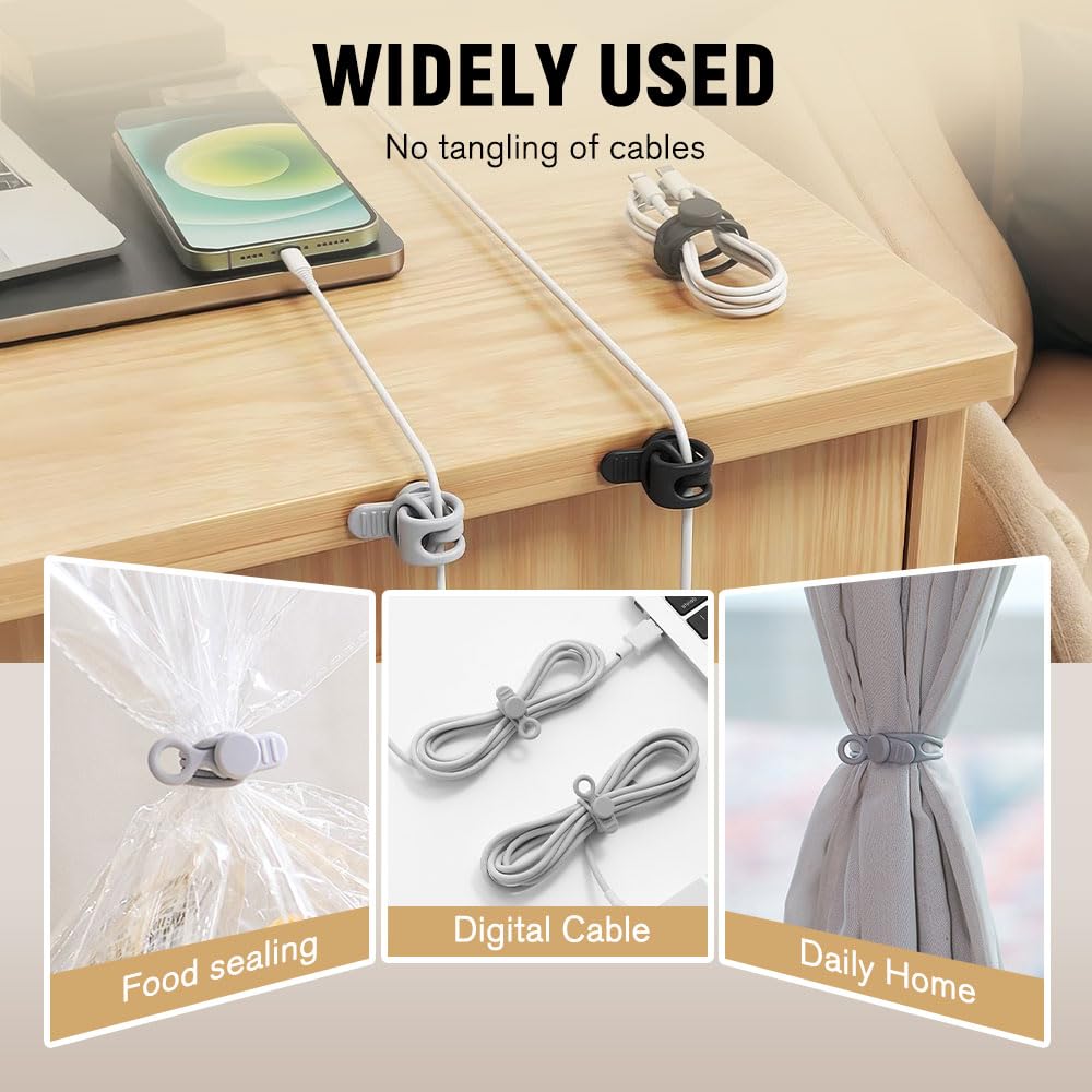 Silicone Cable Ties, Magnetic Data Cable Organizers Reusable Cable Ties Wire Organizer Adjustable Fastening Cable Straps Magnetic Silicone Cable Straps Cord Organizer for Bundling Earphone (6 Pcs)