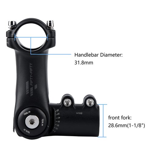 FIFTY-FIFTY Adjustable Alloy Bike Stem, 0-60 Degree Mountain Bike Riser Stem for 1-1/8 Steer Tube 31.8mm Handlebar, Fit for Most Bicycle, Road, MTB, E-MTB with 2 Hex Keys (Black, 110mm)