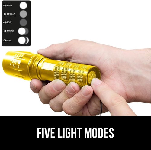 GORILLA GRIP LED Tactical Flashlight - 750 FT High Lumens, 5 Adjustable Modes, Water Resistant | 2 Pack Gold