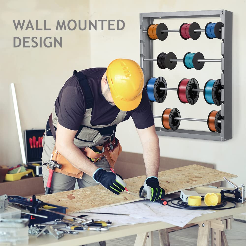 tonchean Wire Spool Rack, Wire Spool Holder Wall Mounted,Cable Dispenser with 4 Adjustable Rods Steel Cable Roller Display Holder Distribution for Electrical Industrial Retail Display
