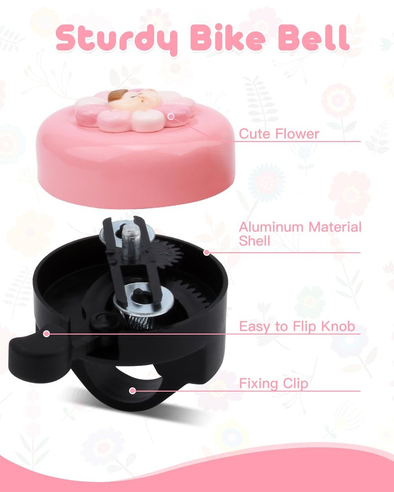 YOKWER Bike Bell for Kids Girls Boys, Aluminum Toddler Bike Bell with Loud Crisp Sound, Flower Bicycle Bell Alert Ring for Children Bicycle Scooter (Cyan)