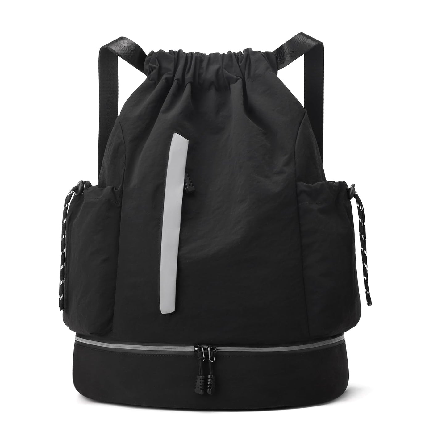 JELUTAR Drawstring Backpack for Men Women Water-Resistant Gym Bag with Shoe Compartment Lightweight String Sport Sackpack for Basketball Soccer Swimming and Travel, Black