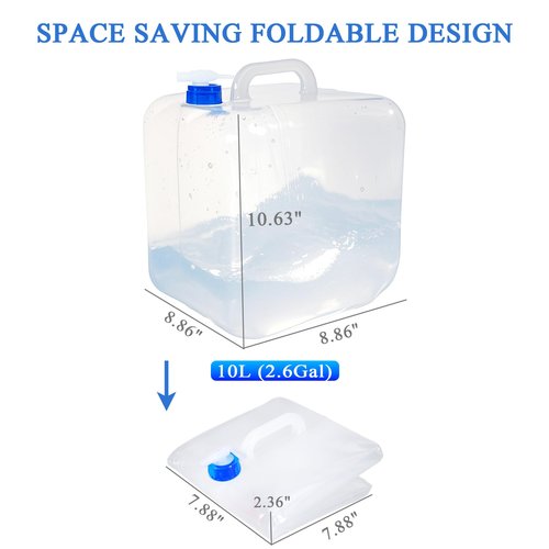 Cosell Collapsible Water Container with Spigot & Hook, BPA Free Water Jug, Foldable Carrier Bucket, Water Storage Container for Camping Hiking Survival Kit, 2-Pack (10L/2.6 Gallon)