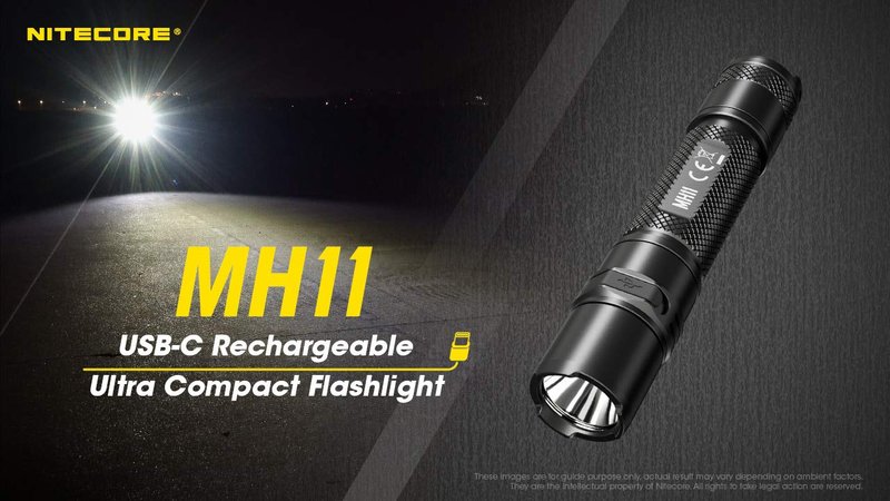 Nitecore MH11 USB-C Rechargeable EDC Flashlight, 1000 Lumen with Two Batteries and LumenTac Organizer