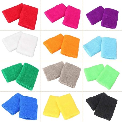 12 Pairs of Sports Wristbands, Men's and Women's Wrist sweatbands, Elastic and Sweat-Absorbing Cotton Wool Fabric, Perfect for Basketball, Soccer, Tennis, Soccer, Running and Fitness.