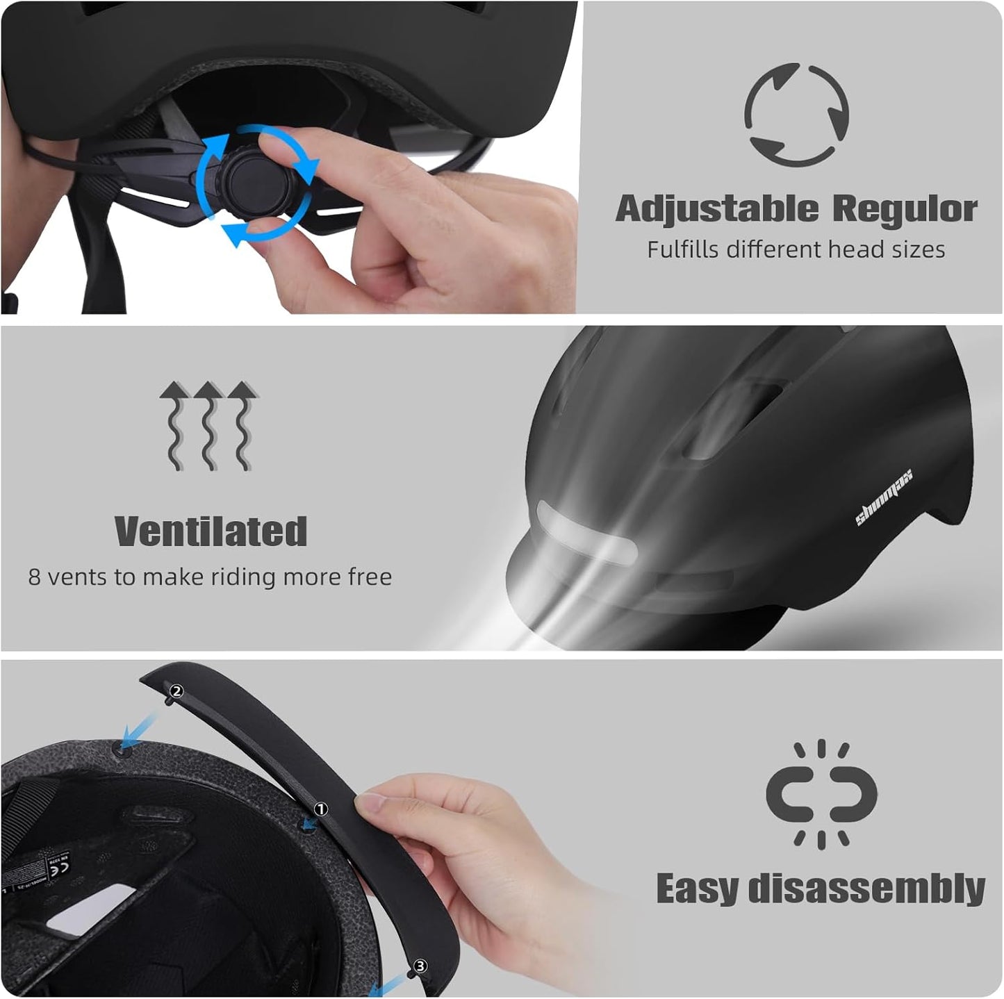 Shinmax Bike Helmet - Adult Cycling Helmet with USB Rechargeable LED Lights for Men & Women