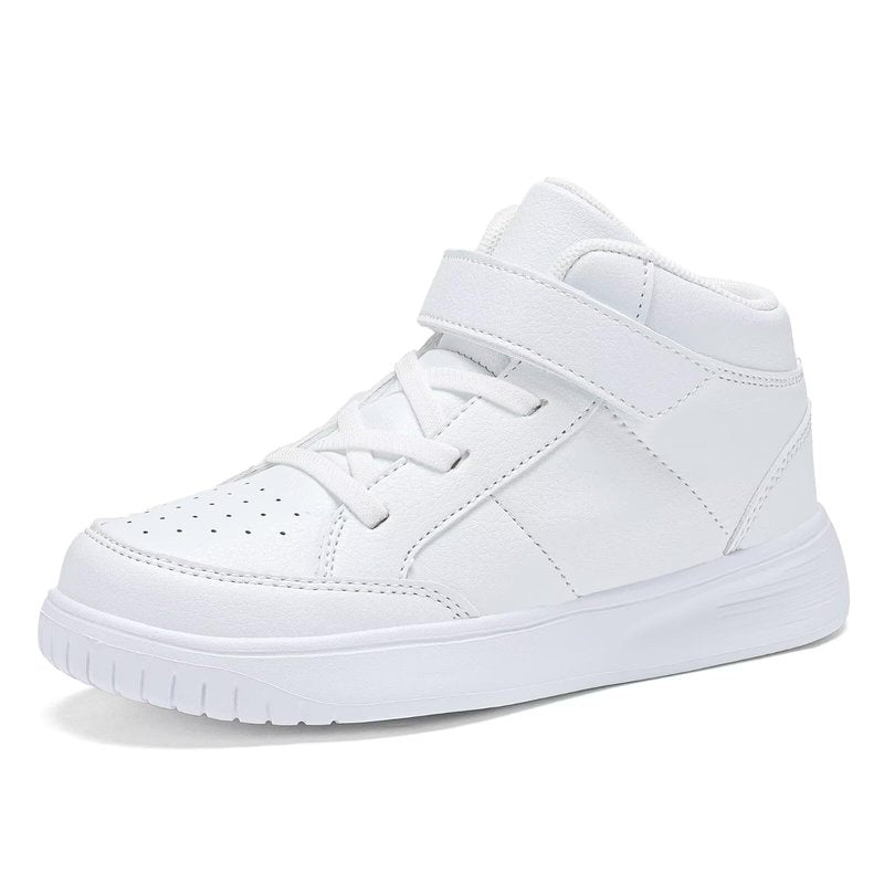 Yadurdu Kids White Running Shoes for Boys High Top Lightweight Breathable Strap Athletic Sports Shoes Girls Outdoor Casual Sneakers Big Kid Size 5