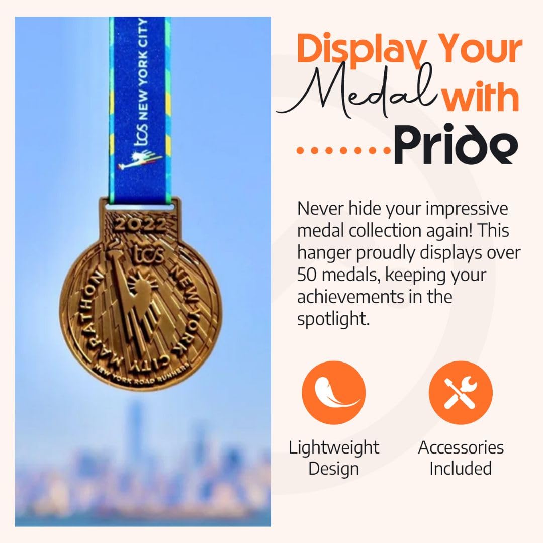 Vorlich® Race Bib & Medal Display – Medal Holder with Run APP & 4-Week Training Plan – Medal Hanger Display – Holds 50+ Medals & 100+ Race Bibs – Running Medal Hanger for Runners