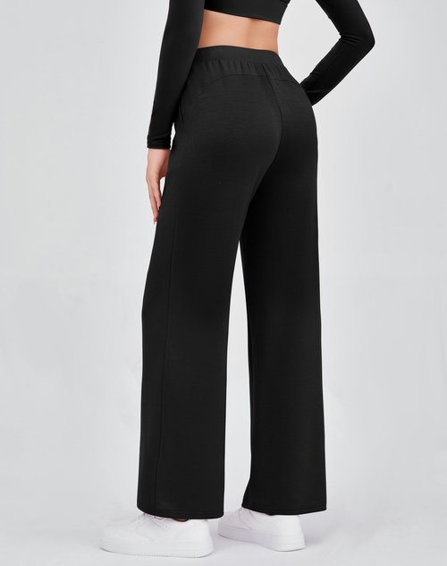 Gracyoga Loose Pants for Women Plus Size Slacks Flowy Palazzo Pants 2025 Women's Beach Casual Vacation Pants Trousers Pockets XXL Black